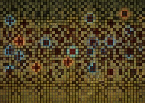 Pixel grid pattern in the colors of a brook trout