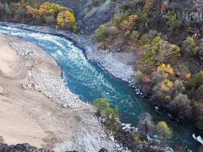 Aerial view of the Klamath River running through a canyon